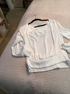Naked Zebra White Smocked Cuff Blouson Top